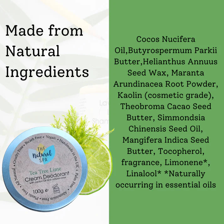 Tea Tree Lime Cream Deodorant - Bicarb and Aluminium free
