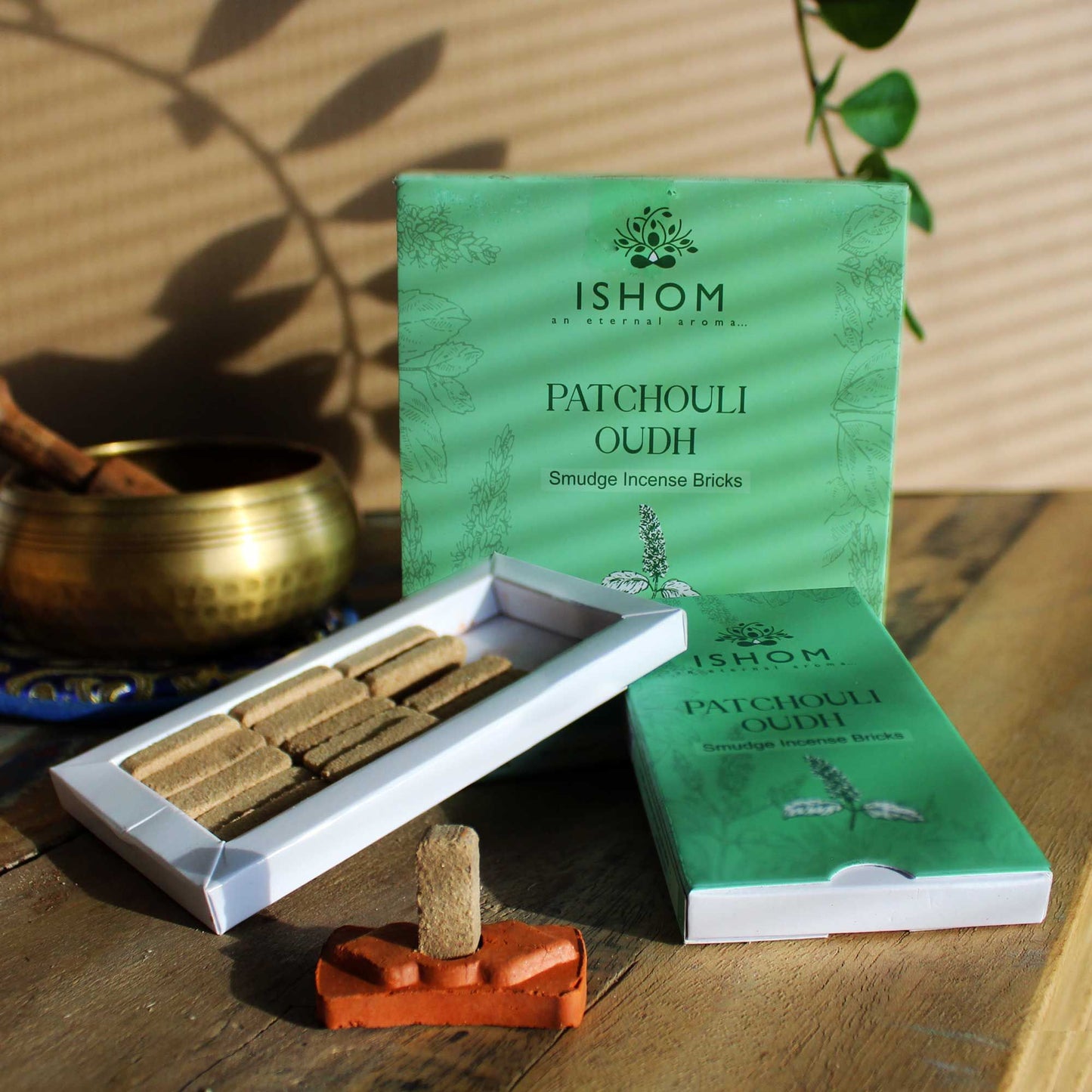 Natural Incense Smudge Bricks and Burner - Patchouli Wood - Pack of 15