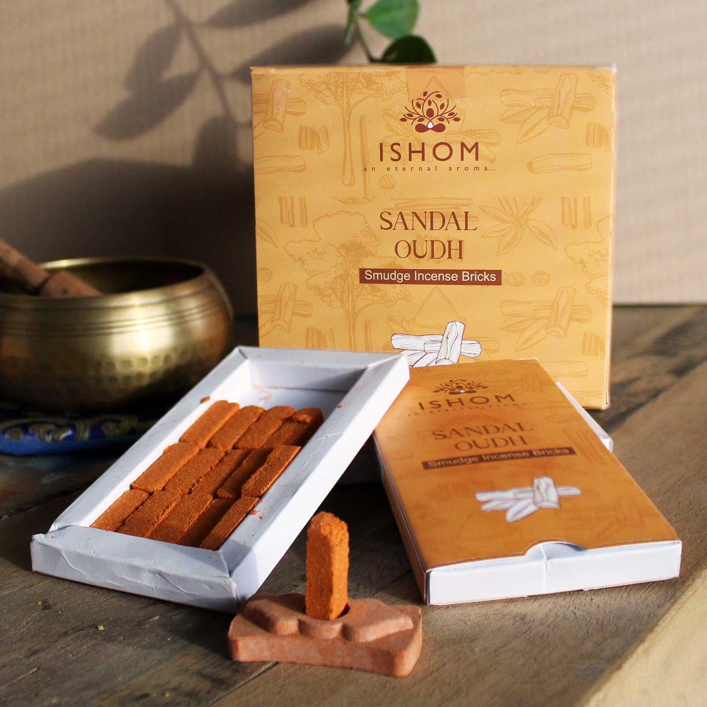 Natural Incense Smudge Bricks and Burner - Sandal Wood - Pack of 15
