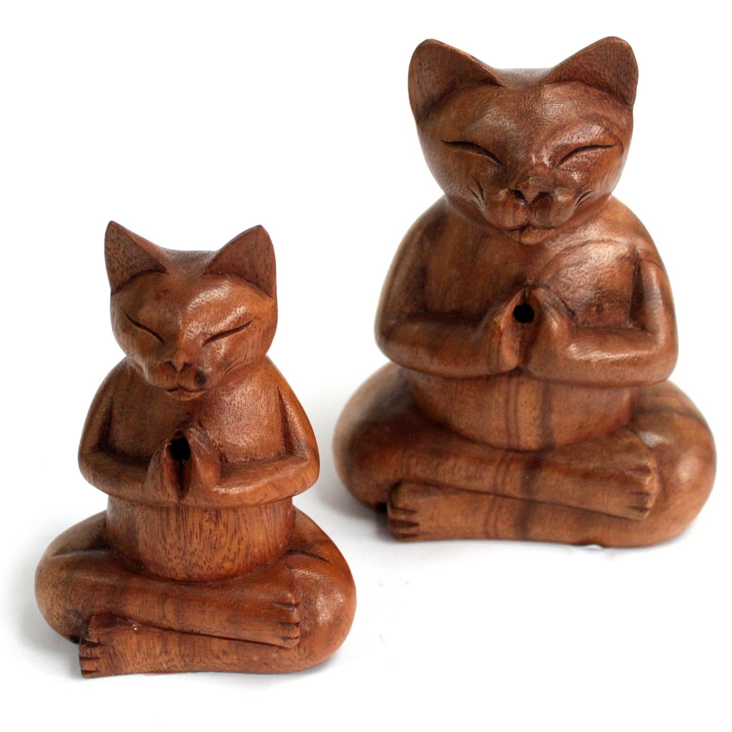 Wooden Carved Incense Burners - Large Yoga Cat