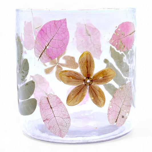 Natural Floral Glass - Straight Candle Holder - Primavera - (8x8cm)