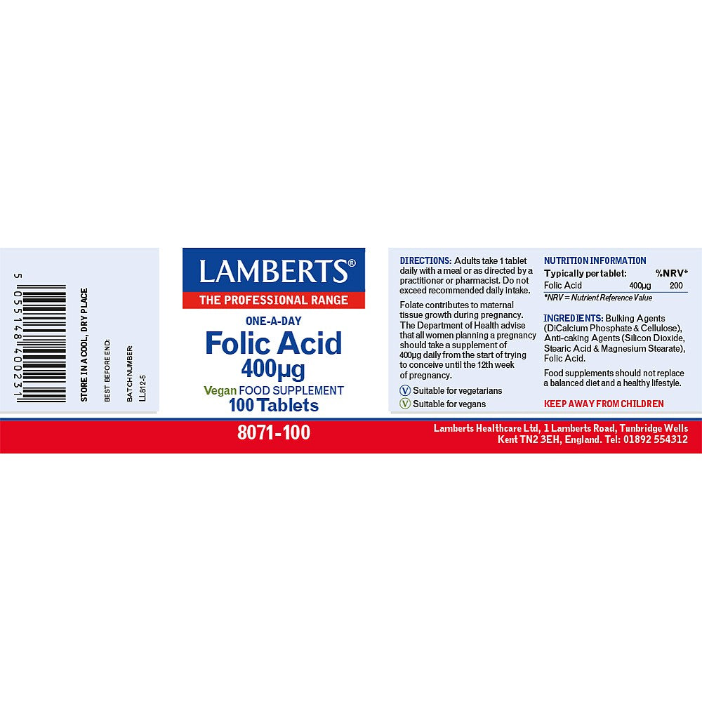 Folic Acid 400µg - 100 Tablets