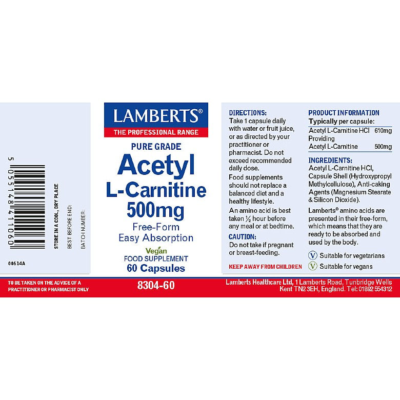 Acetyl L-Carnitine 500mg - 60 Capsules