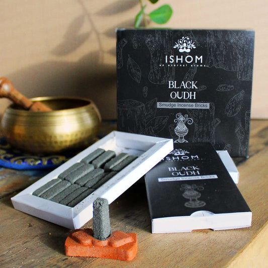 Natural Incense Smudge Bricks and Burner - Black Wood - Pack of 15