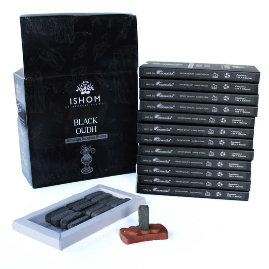 Natural Incense Smudge Bricks and Burner - Black Wood - Pack of 15