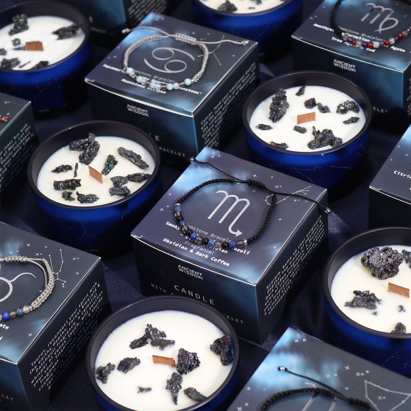 Zodiac Crystal Candle with Gemstone Bracelet - Aquarius