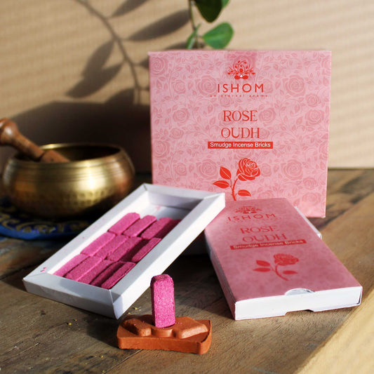 Natural Incense Smudge Bricks and Burner - Rose Wood - Pack of 15