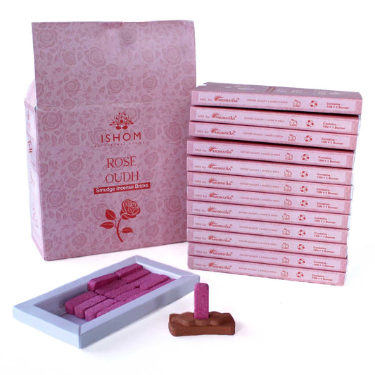 Natural Incense Smudge Bricks and Burner - Rose Wood - Pack of 15