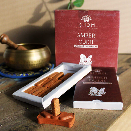 Natural Incense Smudge Bricks and Burner - Amber Wood - Pack of 15