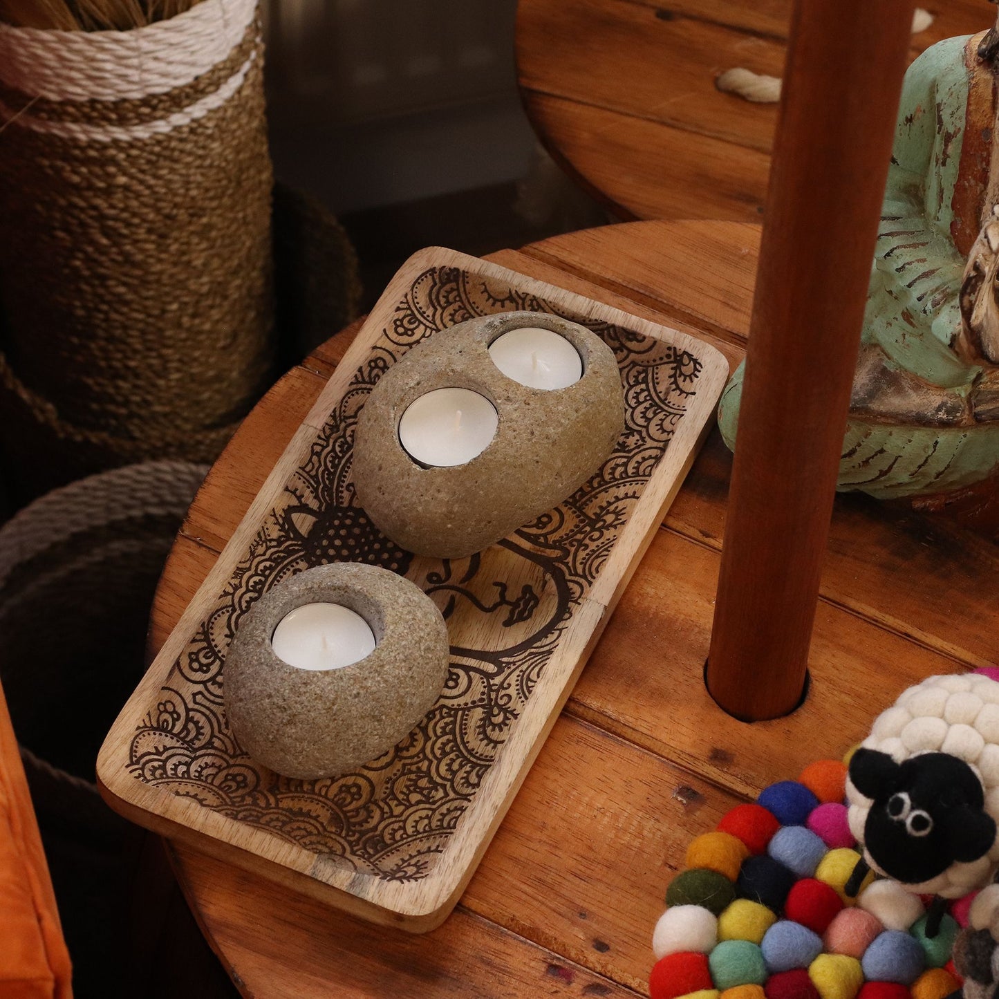 Natural Riverstone Candle Holder - Single Tealight