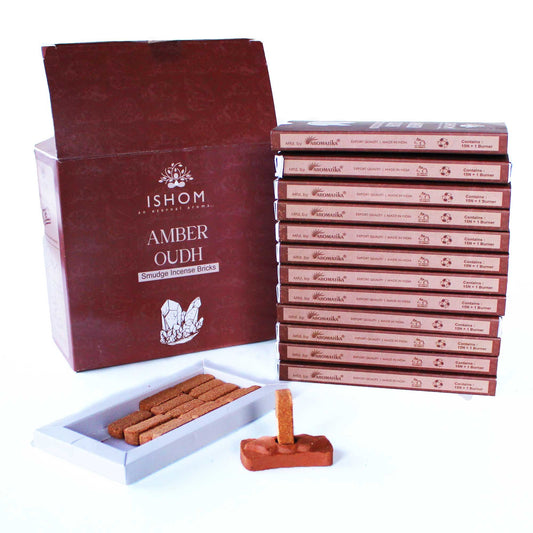 Natural Incense Smudge Bricks and Burner - Amber Wood - Pack of 15