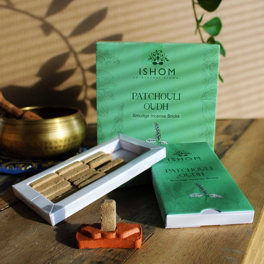 Natural Incense Smudge Bricks and Burner - Patchouli Wood - Pack of 15