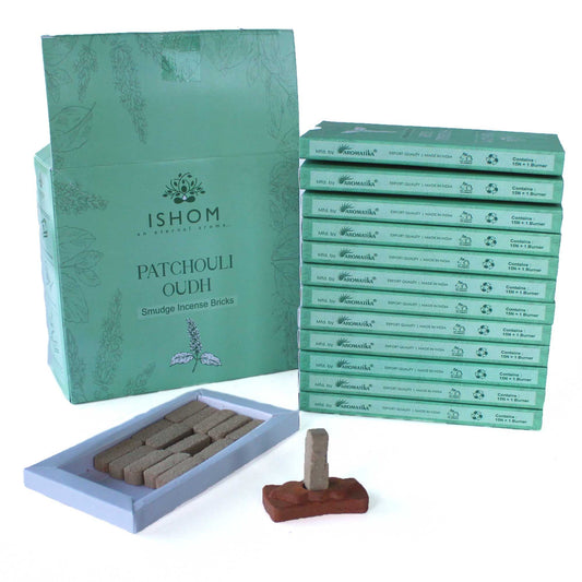 Natural Incense Smudge Bricks and Burner - Patchouli Wood - Pack of 15
