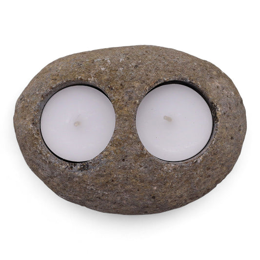 Natural Riverstone Candle Holder - Double Nightlight
