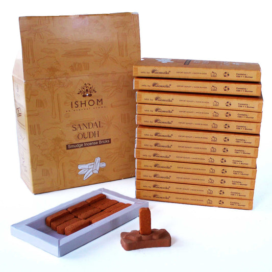 Natural Incense Smudge Bricks and Burner - Sandal Wood - Pack of 15