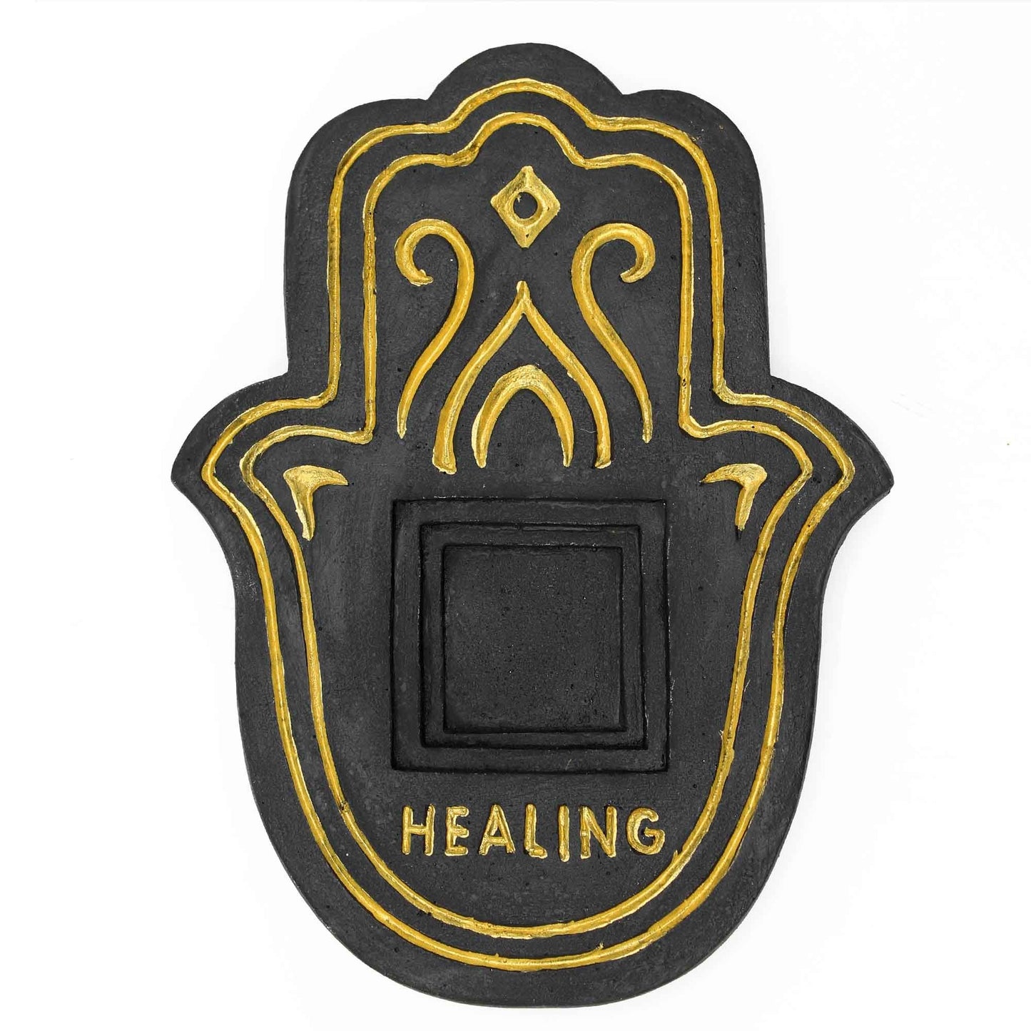Healing Incense Plate - Black & Gold Lava-Stone Effect