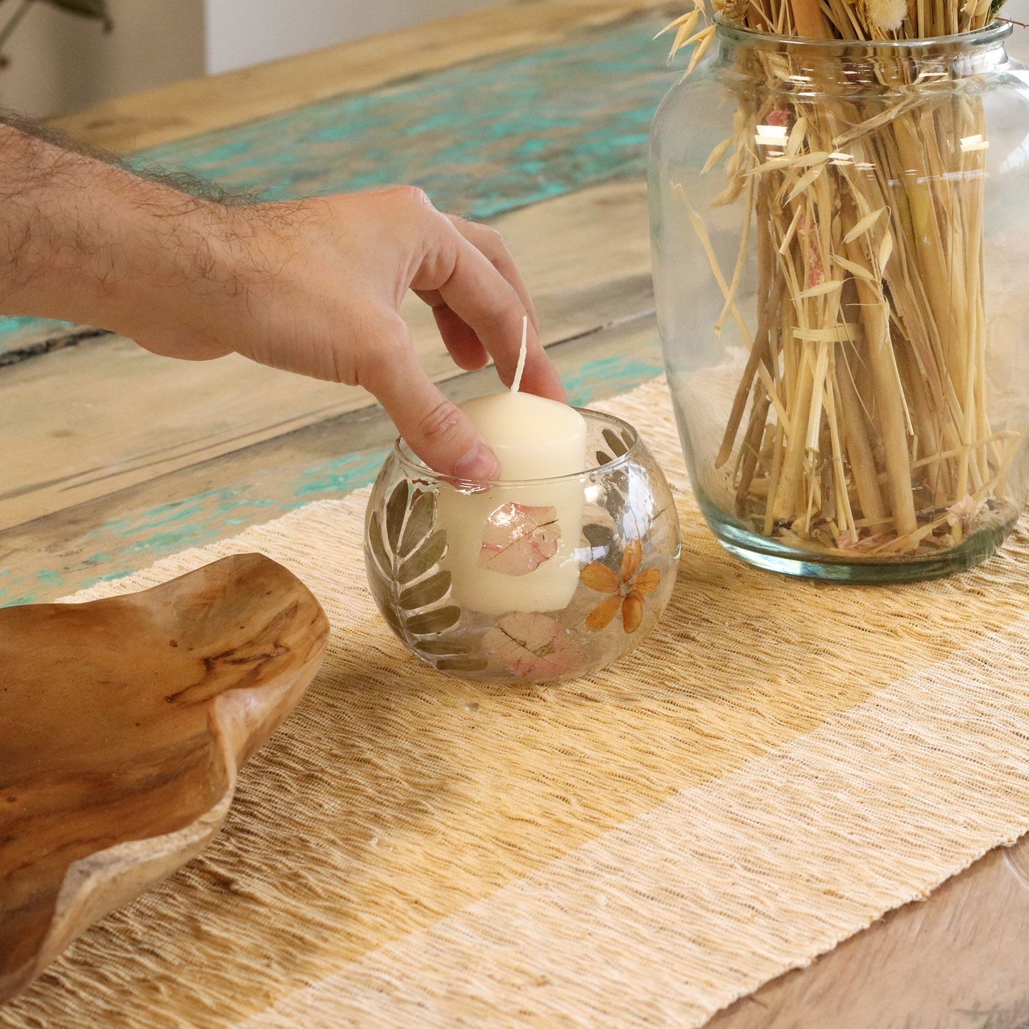 Natural Floral Glass - Bowl Candle Holder - Primavera  - (8x10cm)