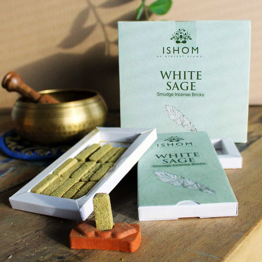 Natural Incense Smudge Bricks and Burner - White Sage - Pack of 15