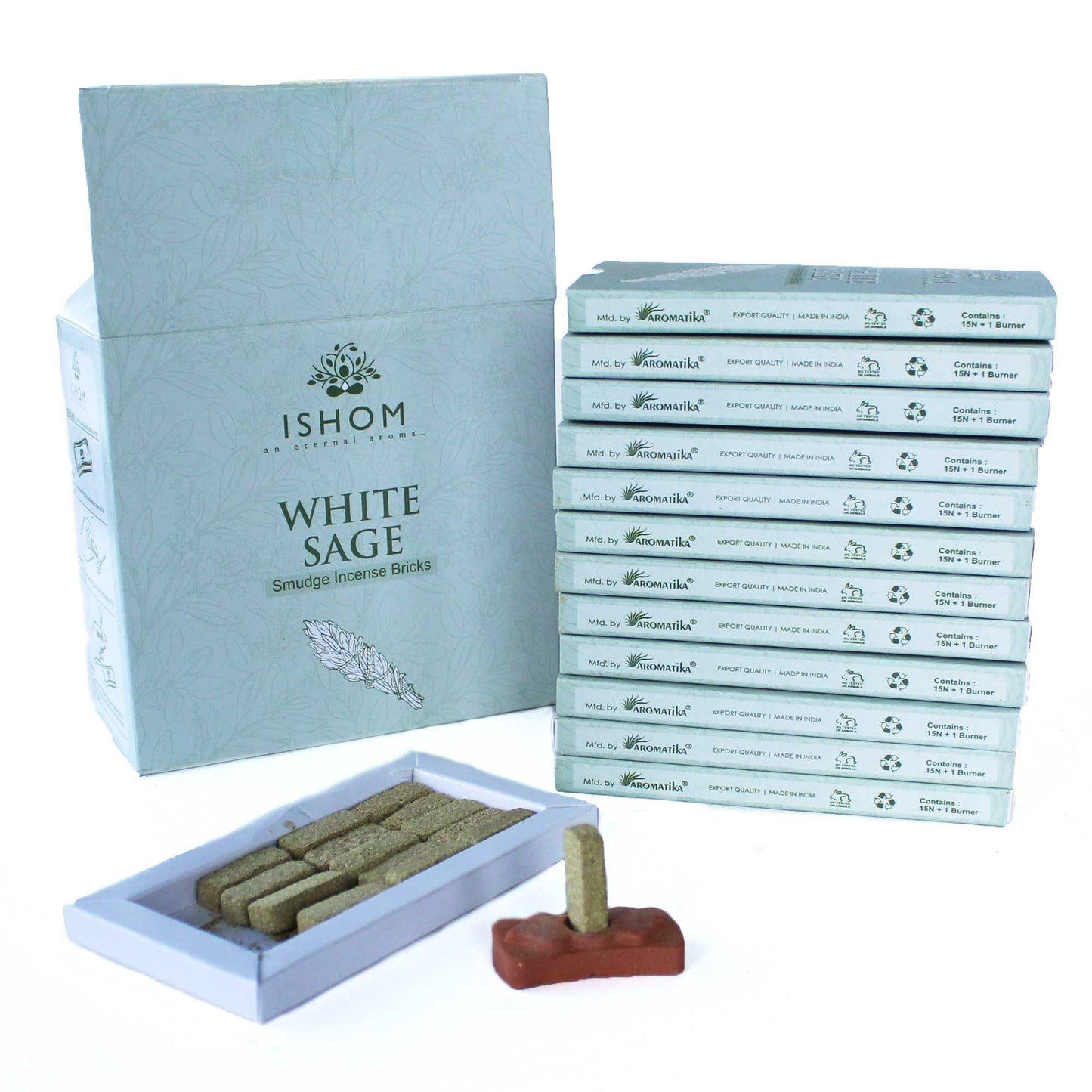 Natural Incense Smudge Bricks and Burner - White Sage - Pack of 15