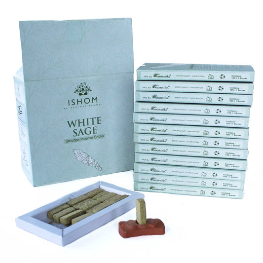 Natural Incense Smudge Bricks and Burner - White Sage - Pack of 15